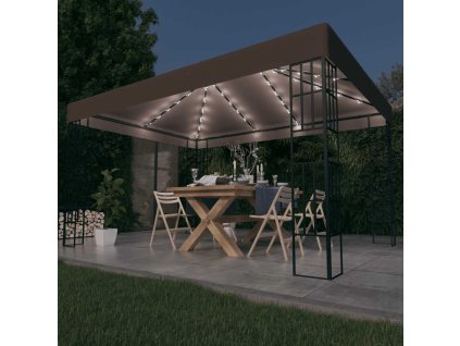 Altán se světelnými LED řetězy 4 x 3 m taupe 3070325