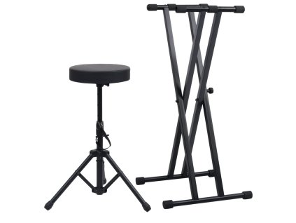 Set dvojitého stojanu na klávesy a stolička černý 70096