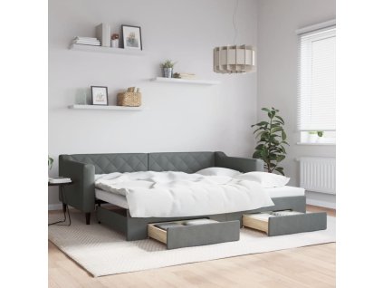 Válenda s přistýlkou a zásuvkami tmavě šedá 90 x 200 cm textil 3197463