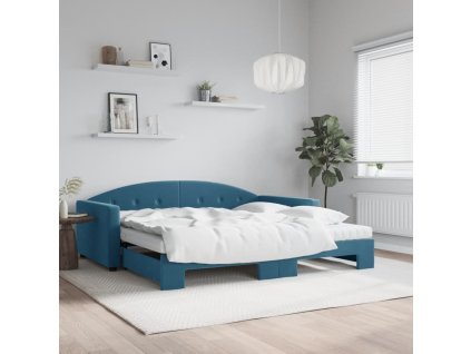 Válenda s přistýlkou a matracemi modrá 100 x 200 cm samet 3197331