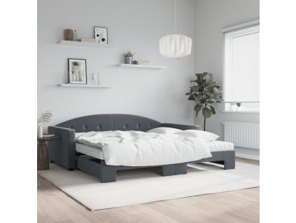 Válenda s přistýlkou a matracemi tmavě šedá 100 x 200 cm samet 3197333