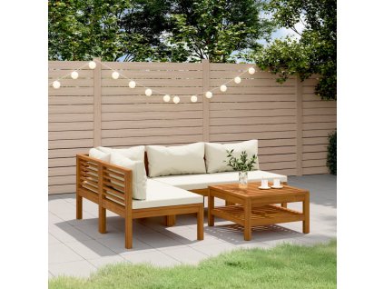 5dílná zahradní sedací souprava krémové podušky masivní akácie 3086951