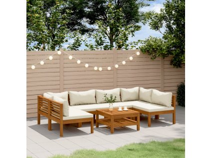 7dílná zahradní sedací souprava krémové podušky masivní akácie 3086947