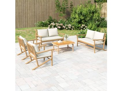 5dílná zahradní sedací souprava krémově bílé podušky bambus 3156475