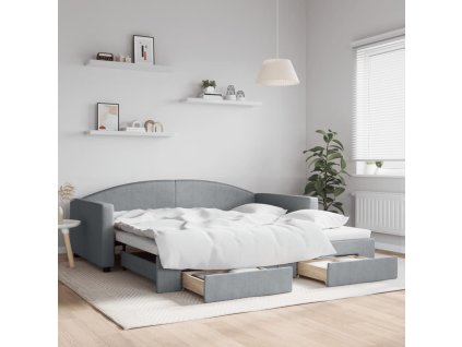 Válenda s přistýlkou a zásuvkami světle šedá 100x200 cm textil 3197229