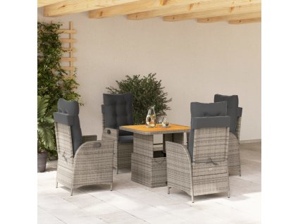 5dílný zahradní jídelní set s poduškami šedý polyratan 3277458