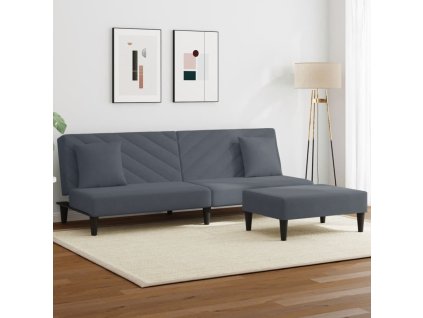 2dílná sedací souprava s polštáři tmavě šedá samet 3216263