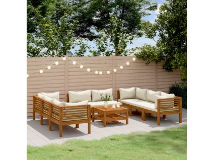 9dílná zahradní sedací souprava krémové podušky masivní akácie 3086936
