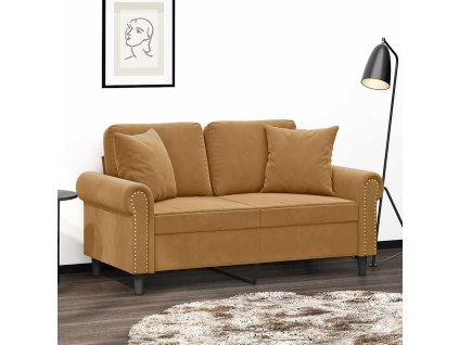 2místná pohovka s polštáři hnědá 120 cm samet 3200942
