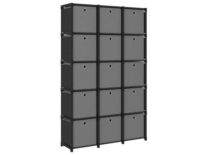 Výstavní police 15 přihrádek s boxy černá 103x30x175,5cm textil 322619