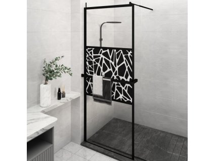 Zástěna do průchozí sprchy s policí černá 80x195 cm ESG/hliník 3185452