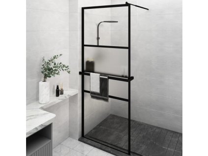 Zástěna do průchozí sprchy s policí černá 80x195 cm ESG/hliník 3185450