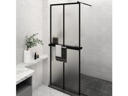 Zástěna do průchozí sprchy s policí černá 80x195 cm ESG/hliník 3185446