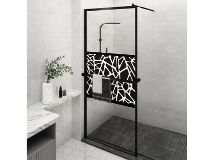 Zástěna do průchozí sprchy s policí černá 90x195 cm ESG/hliník 3185464