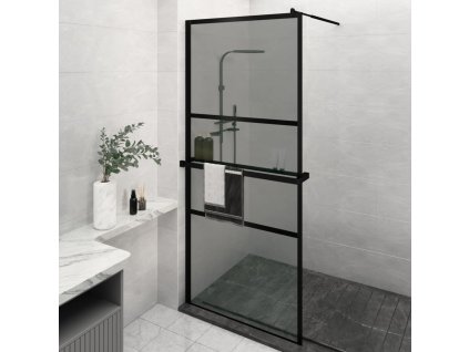 Zástěna do průchozí sprchy s policí černá 90x195 cm ESG/hliník 3185466
