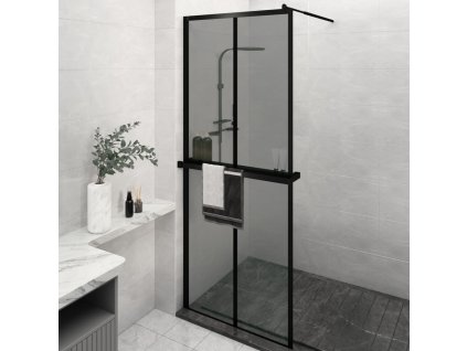 Zástěna do průchozí sprchy s policí černá 80x195 cm ESG/hliník 3185453