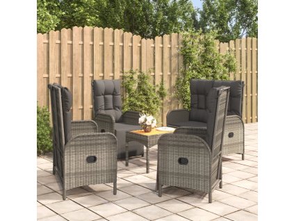 5dílný zahradní jídelní set s poduškami šedý polyratan 3185089