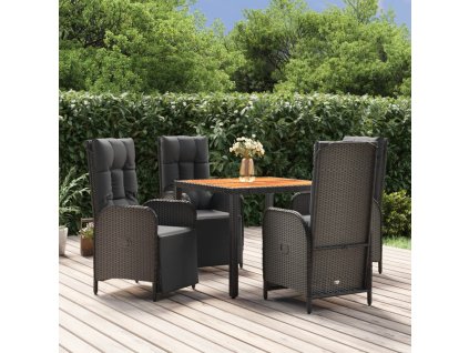 5dílný zahradní jídelní set s poduškami černý polyratan 3185075