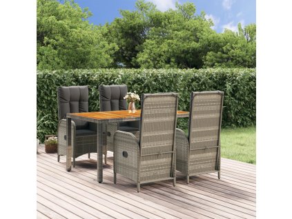 5dílný zahradní jídelní set s poduškami šedý polyratan 3185040