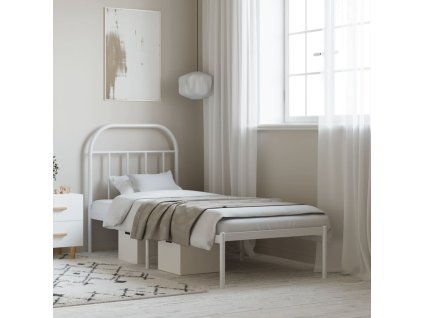 Kovový rám postele bez matrace s čelem bílý 75 x 190 cm 353674