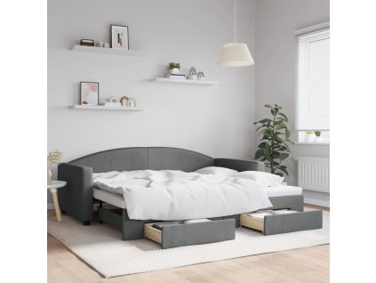 Válenda s přistýlkou a zásuvkami tmavě šedá 90 x 200 cm textil 3197225