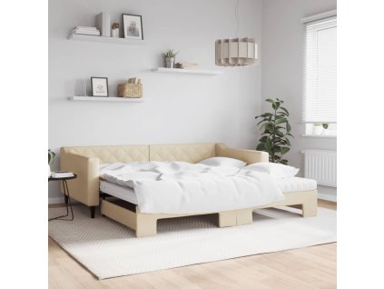 Válenda s přistýlkou a matracemi krémová 100 x 200 cm textil 3197453