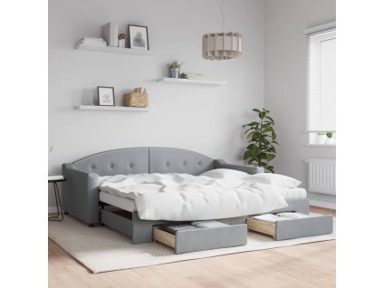 Válenda s přistýlkou a zásuvkami světle šedá 90 x 190 cm textil 3197594