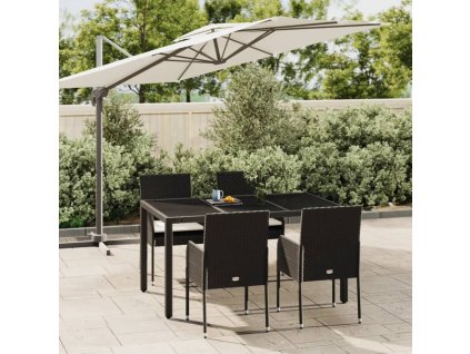 5dílný zahradní jídelní set s poduškami černý polyratan 3185001