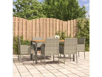 7dílný zahradní jídelní set s poduškami šedý polyratan 3185020