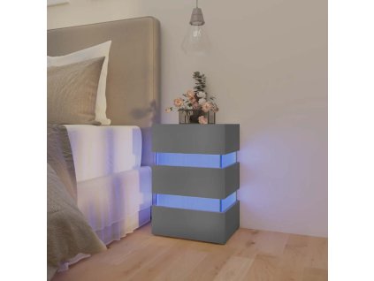 Noční stolek s LED šedý 45 x 35 x 67 cm kompozitní dřevo 326842