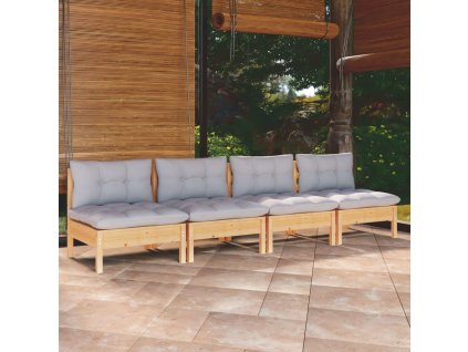 4místná zahradní pohovka s šedými poduškami masivní borovice 3096123
