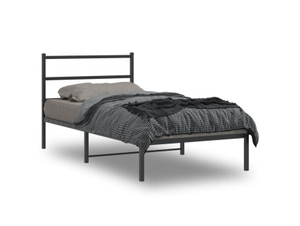 Kovový rám postele s čelem černý 100 x 190 cm 355359