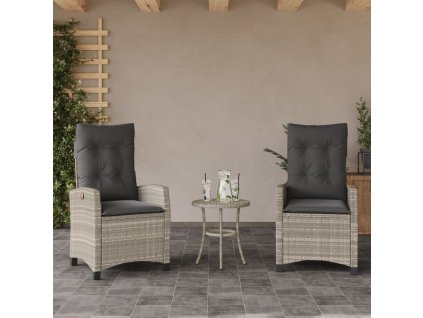 Polohovací zahradní křesla 2 ks a podušky světle šedá polyratan 365222