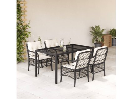 5dílný zahradní jídelní set s poduškami černý polyratan 3212020