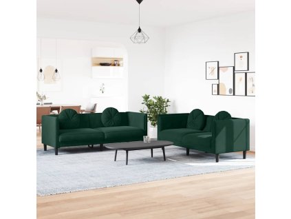 2dílná sedací souprava s polštáři tmavě zelená samet 3209259
