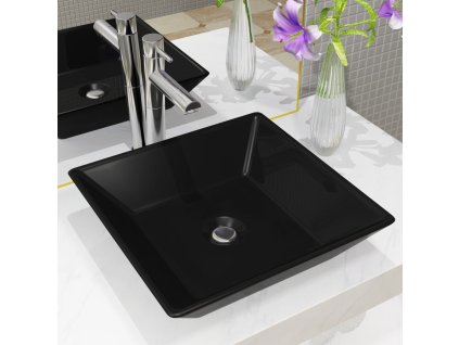 Keramické umyvadlo čtvercové černé 41,5 x 41,5 x 12 cm 142739