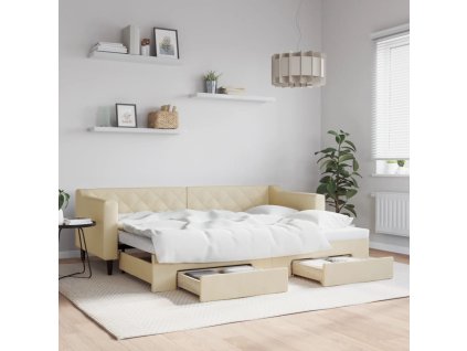 Válenda s přistýlkou a zásuvkami krémová 80 x 200 cm textil 3197461