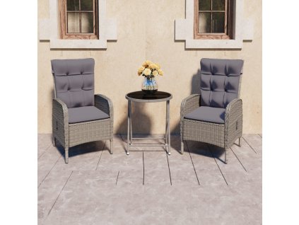3dílný zahradní bistro set polyratan a sklo šedý 3058538