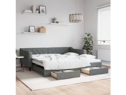Válenda s přistýlkou a zásuvkami tmavě šedá 100 x 200 cm textil 3197468