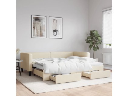 Válenda s přistýlkou a zásuvkami krémová 90 x 200 cm textil 3196618