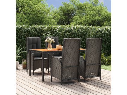 5dílný zahradní jídelní set s poduškami černý polyratan 3185070
