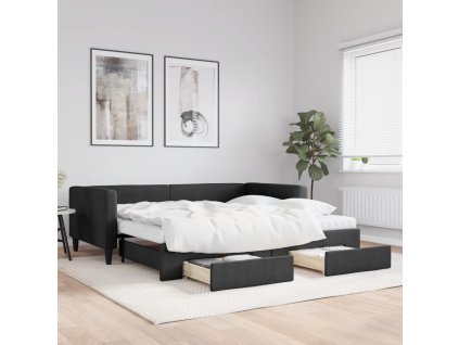 Válenda s přistýlkou a zásuvkami černá 100 x 200 cm textil 3196639