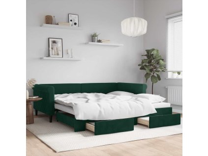 Válenda s přistýlkou a zásuvkami tmavě zelená 100x200 cm samet 3197828