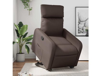 Zvedací polohovací křeslo hnědé umělá kůže 3206751