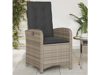 Polohovací zahradní křeslo s poduškami šedé polyratan 365163