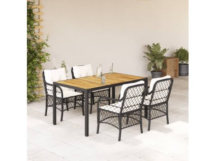 5dílný zahradní jídelní set s poduškami černý polyratan 3212038