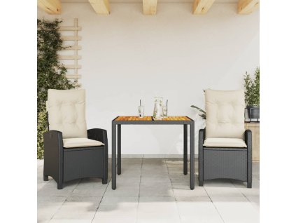 3dílný zahradní jídelní set s poduškami černý polyratan 3212653