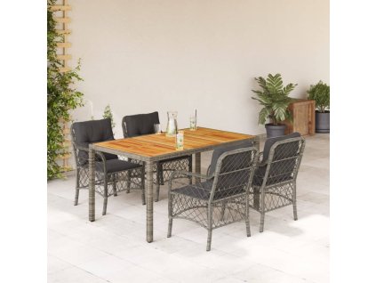 5dílný zahradní jídelní set s poduškami šedý polyratan 3212050