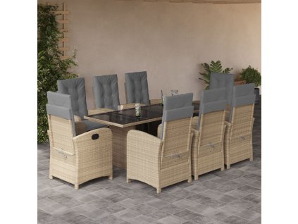 9dílný zahradní jídelní set s poduškami mix béžové polyratan 3212264