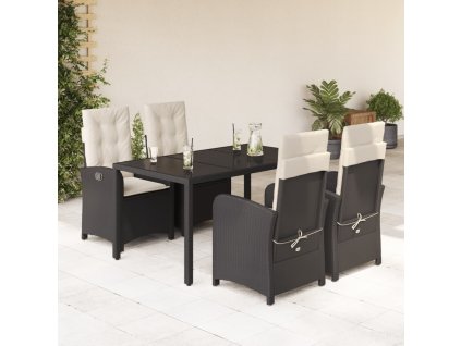 5dílný zahradní jídelní set s poduškami černý polyratan 3212197